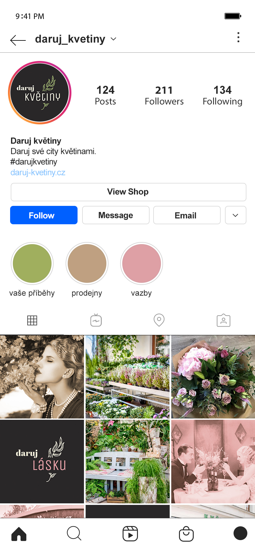 Instagram side with photos color matched to the color palette. 